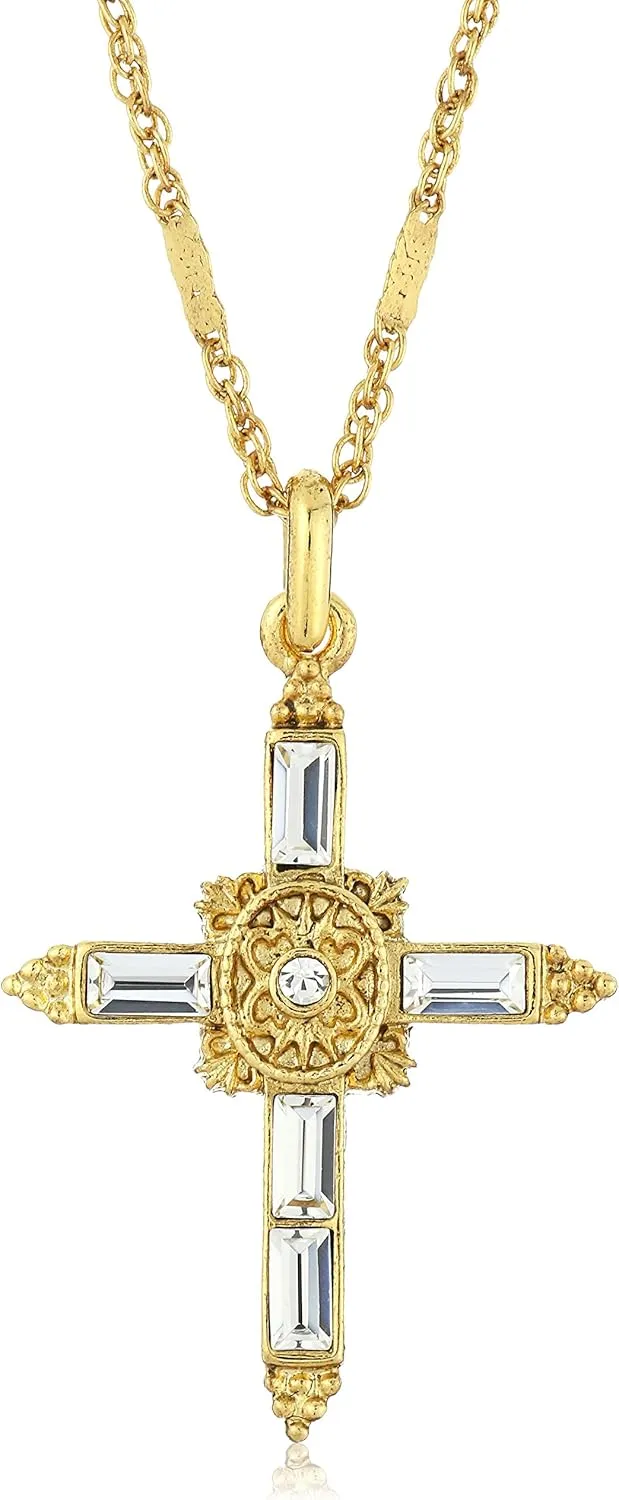 Symbols of Faith "Inspirations" Crystal Cross Pendant Necklace, 18"