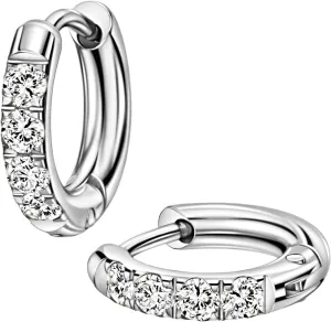 TDEBA 316L Surgical Stainless Steel Huggie Hoop Earrings with Cubic Zirconia, 10G 12G 14G 8-20mm Cartilage Lobe Earrings, 14G Piercing Jewelry