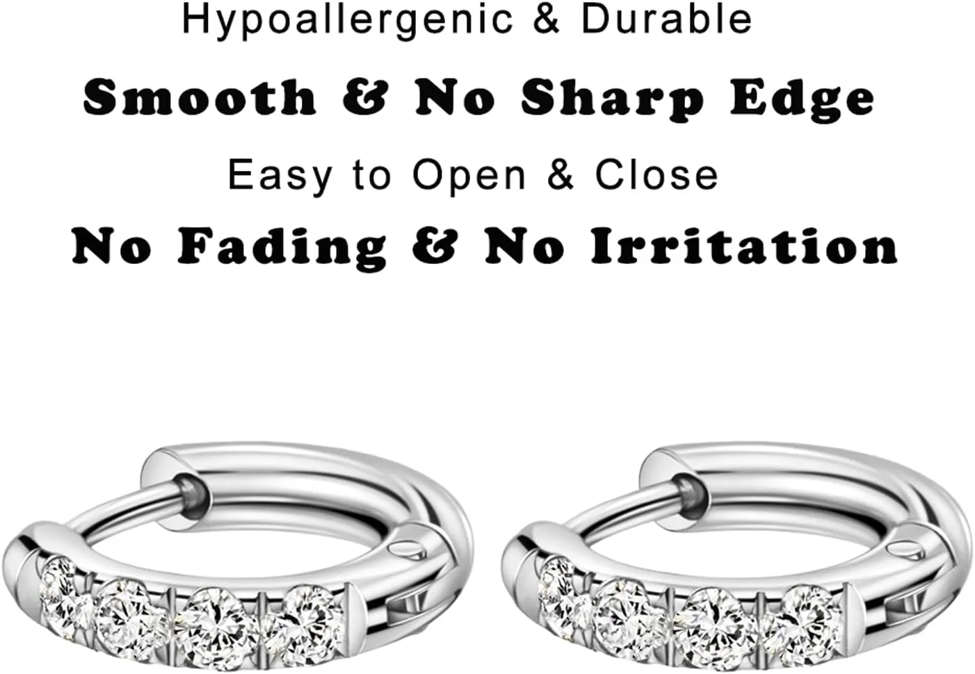 TDEBA 316L Surgical Stainless Steel Huggie Hoop Earrings with Cubic Zirconia, 10G 12G 14G 8-20mm Cartilage Lobe Earrings, 14G Piercing Jewelry