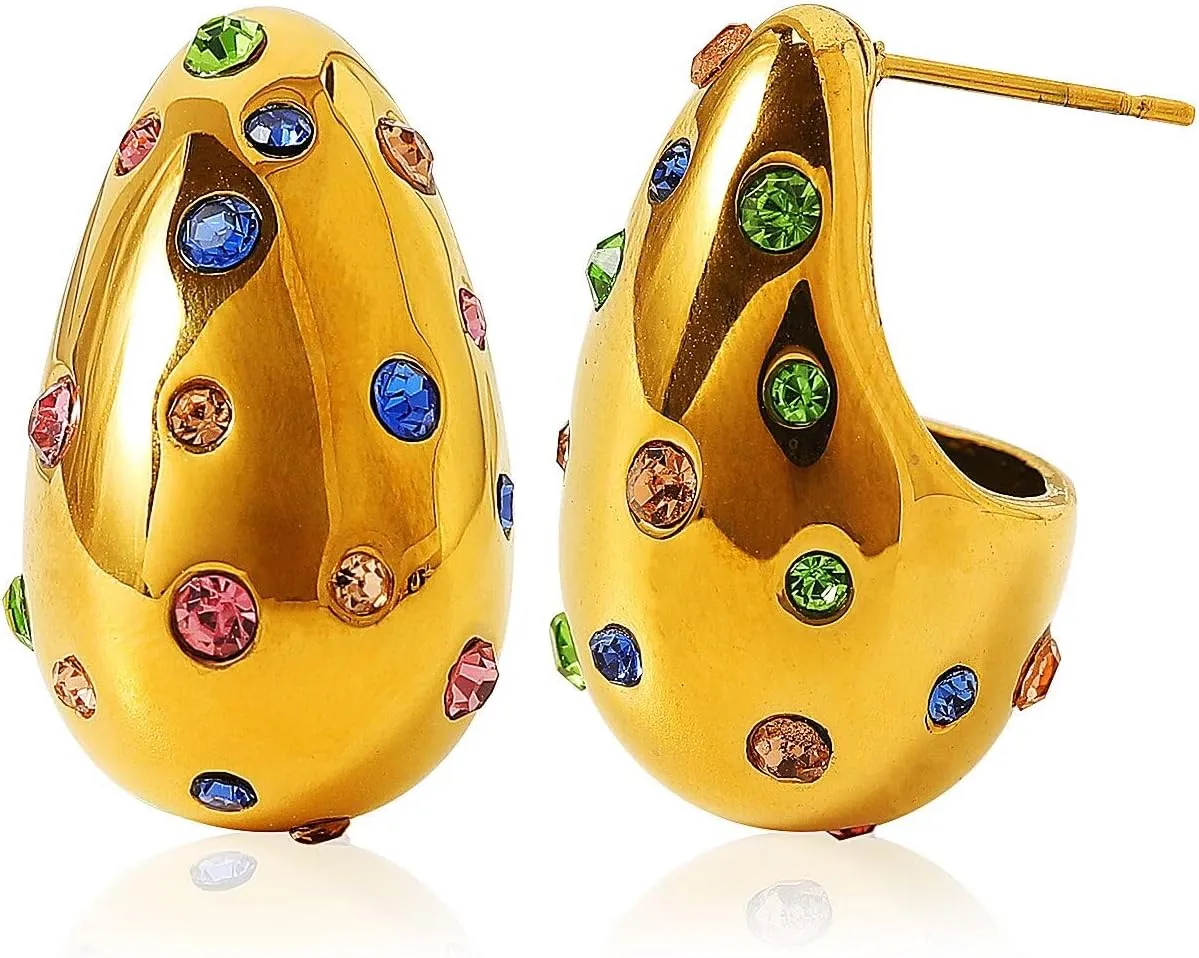 Teardrop Earrings for Women Chunky Gold Rhinestone Earring Cubic Zirconia Silver Hoop Earrings Water Drop Valentine's Day Jewelry for Women Lover Mom