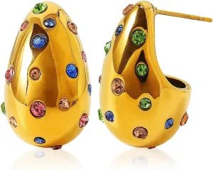 Teardrop Earrings for Women Chunky Gold Rhinestone Earring Cubic Zirconia Silver Hoop Earrings Water Drop Valentine's Day Jewelry for Women Lover Mom