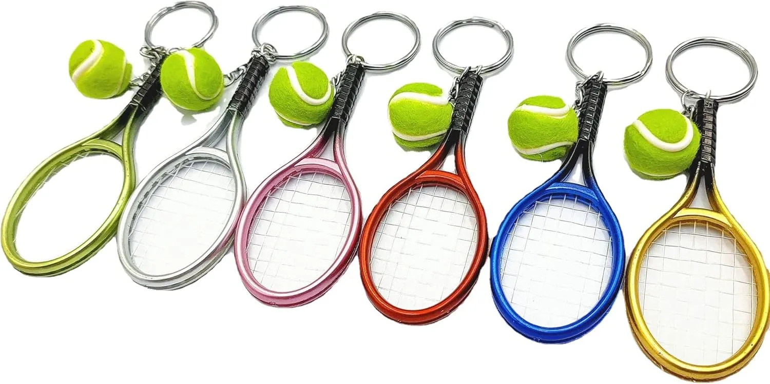 tenghong2021 Color Mini Tennis Ball Racket Model Keychain Key Ring Novelty Handbag Lover Sport Charm for Woman Unixex