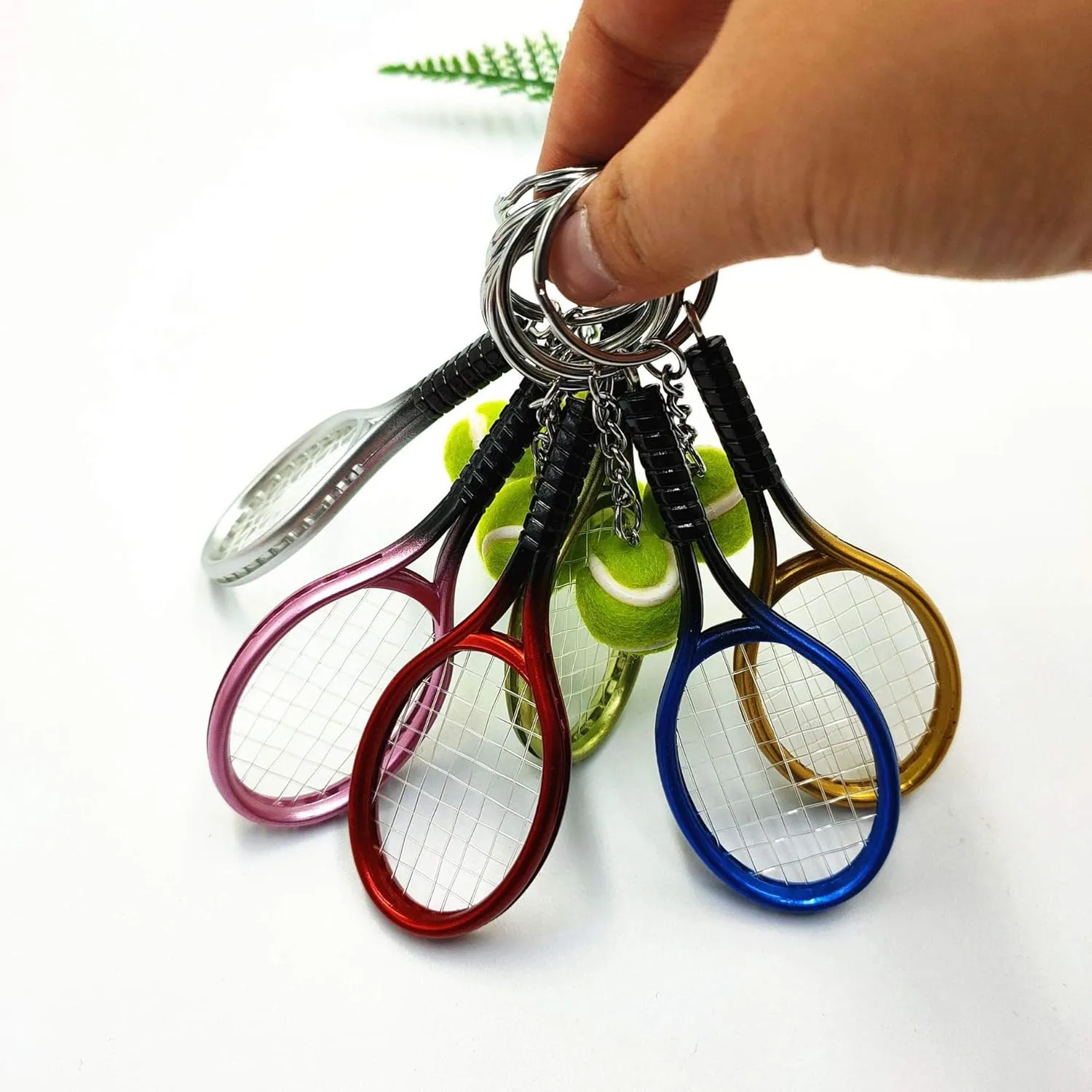 tenghong2021 Color Mini Tennis Ball Racket Model Keychain Key Ring Novelty Handbag Lover Sport Charm for Woman Unixex