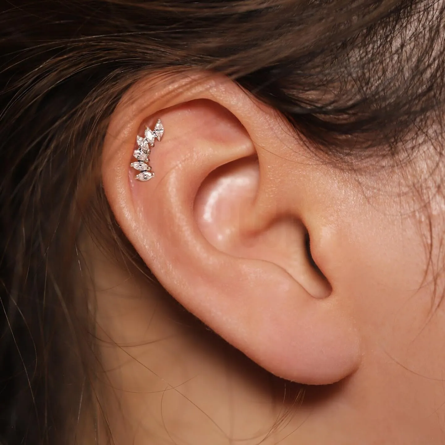 Threadless Flat Back Earrings, Hypoallergenic 14K Real Gold Plated CZ Butterfly, Flower, Crawler Stud Earrings | Cartilage Earring | Tragus Helix Piercing Jewelry | Push in Flatback Earrings for Women Men