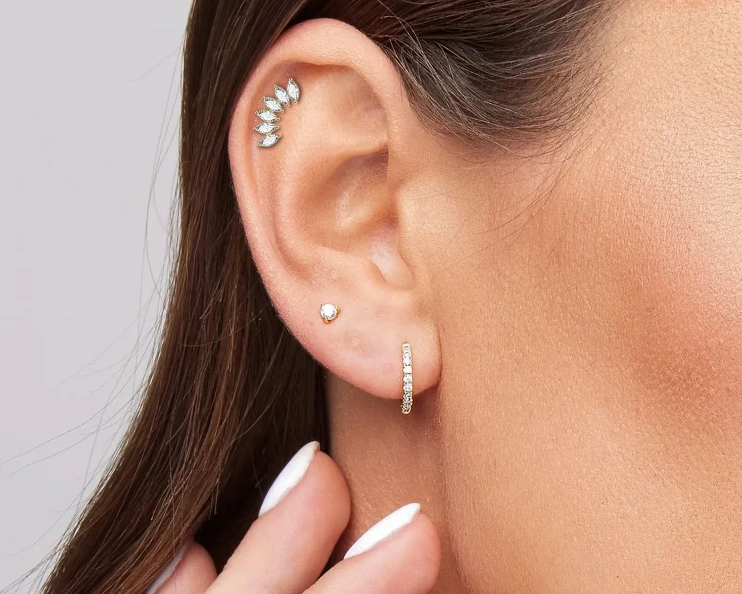 Threadless Flat Back Earrings, Hypoallergenic 14K Real Gold Plated CZ Butterfly, Flower, Crawler Stud Earrings | Cartilage Earring | Tragus Helix Piercing Jewelry | Push in Flatback Earrings for Women Men