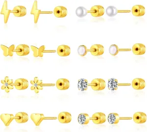 Threadless Push in Stud Earrings for Women Men Flat Back Hypoallergenic Surgical Steel Cartilage Helix Tragus Earlobe Piercings
