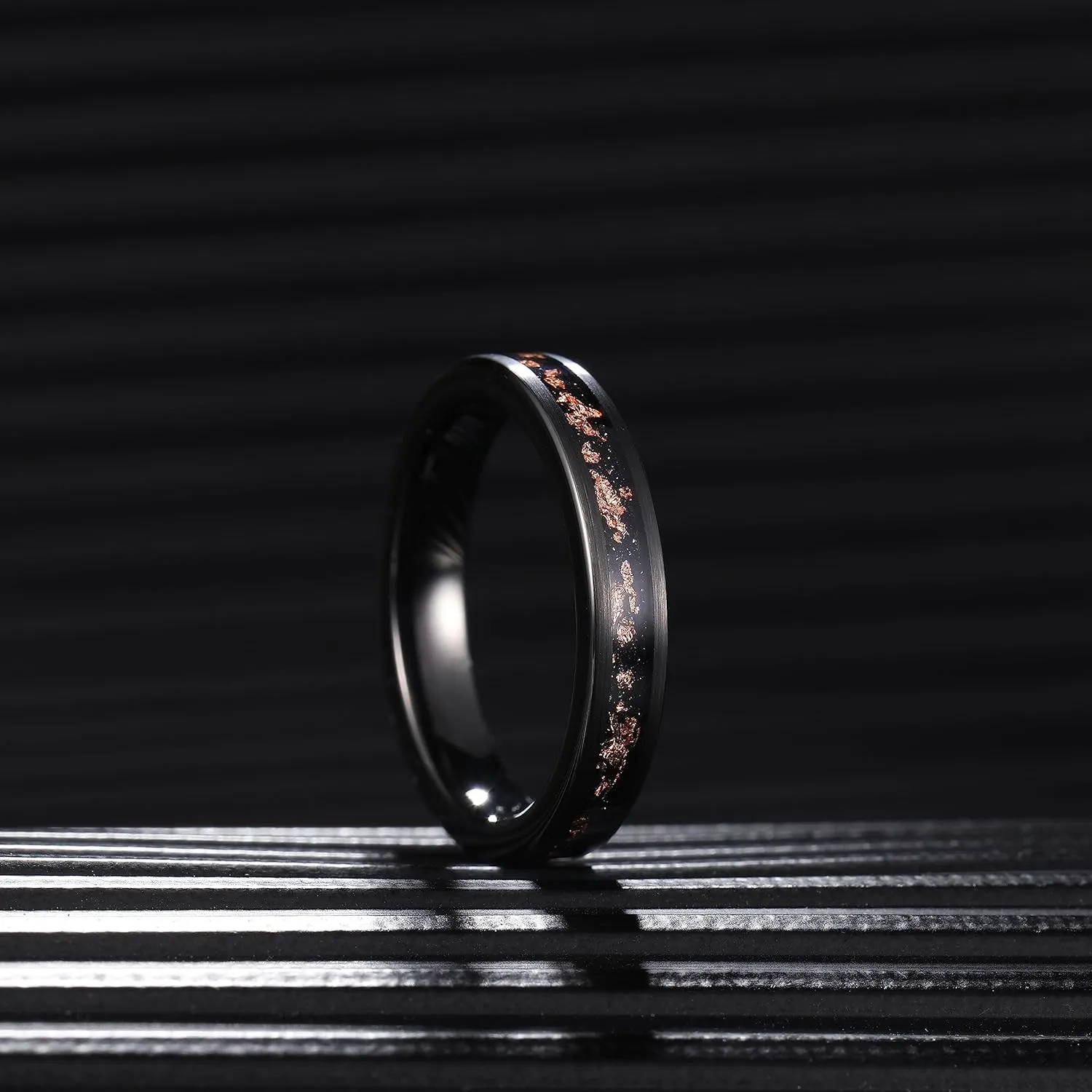 THREE KEYS JEWELRY 4mm/8mm Black/Gold/Rose Gold Tungsten Ring Wedding Band Engagement Ring Custom Ring for Men Women Couple Comfort Fit Matte Finish Edge Center Inlay Silver Shreds/Red Foils