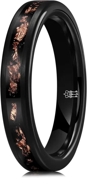 THREE KEYS JEWELRY 4mm/8mm Black/Gold/Rose Gold Tungsten Ring Wedding Band Engagement Ring Custom Ring for Men Women Couple Comfort Fit Matte Finish Edge Center Inlay Silver Shreds/Red Foils