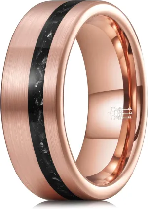 THREE KEYS JEWELRY 4mm/8mm Black/Gold/Rose Gold Tungsten Ring Wedding Band Engagement Ring Custom Ring for Men Women Couple Comfort Fit Matte Finish Edge Center Inlay Silver Shreds/Red Foils