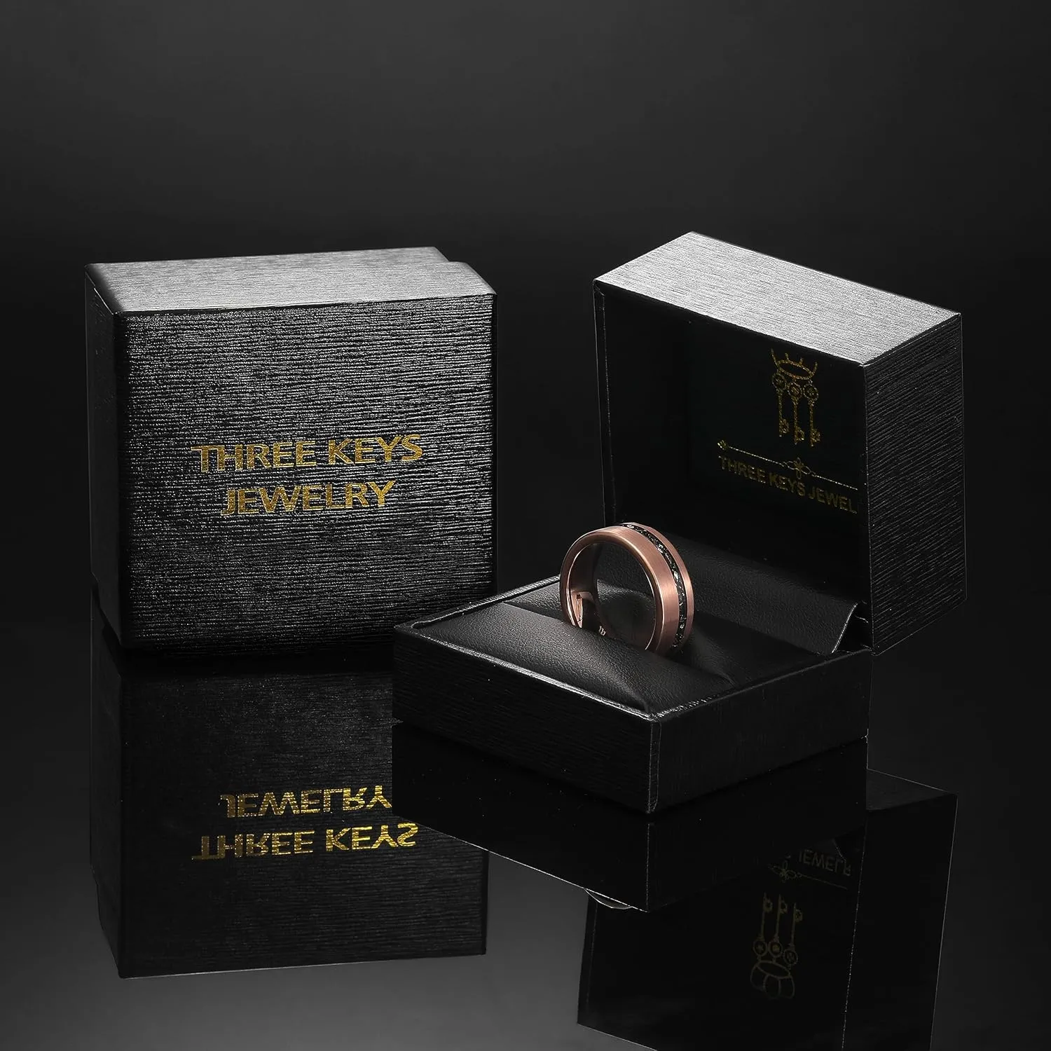 THREE KEYS JEWELRY 4mm/8mm Black/Gold/Rose Gold Tungsten Ring Wedding Band Engagement Ring Custom Ring for Men Women Couple Comfort Fit Matte Finish Edge Center Inlay Silver Shreds/Red Foils