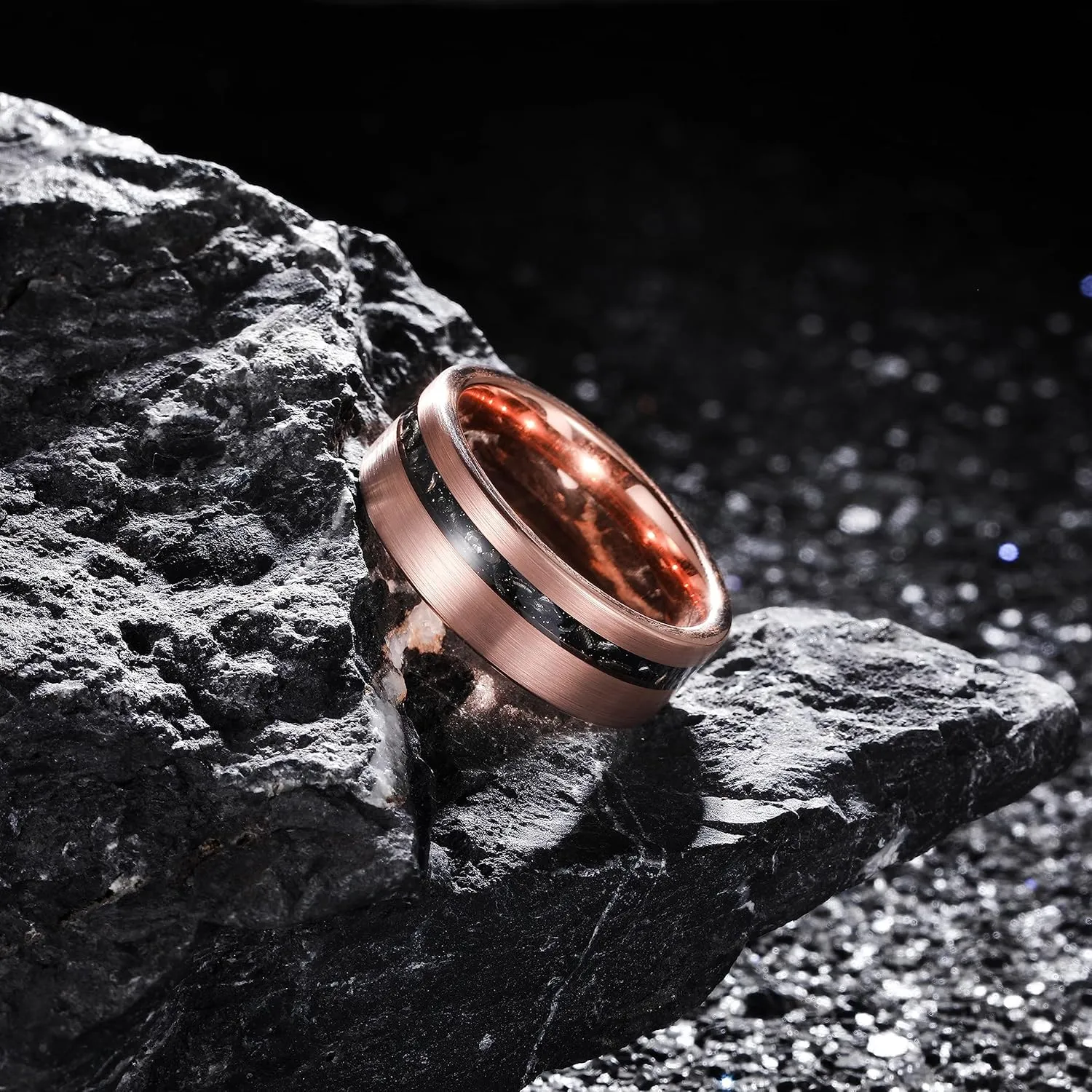 THREE KEYS JEWELRY 4mm/8mm Black/Gold/Rose Gold Tungsten Ring Wedding Band Engagement Ring Custom Ring for Men Women Couple Comfort Fit Matte Finish Edge Center Inlay Silver Shreds/Red Foils