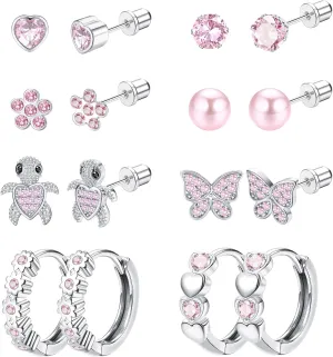 THUNARAZ Hypoallergenic Screwback Earrings Studs for Girls Women 316L Stainless Steel Cute Heart Hoop Earrings CZ Butterfly Turtle Screw Back Stud Earrings 20G