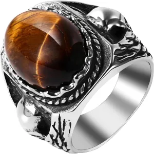 Tiger Eye Skull Biker Ring: Vintage Stainless Steel Statement Ring Band Punk Jewelry Gifts for Men Women