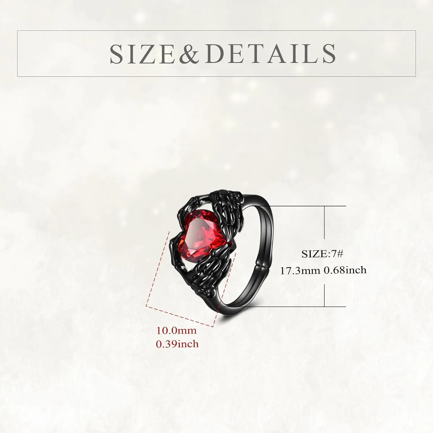 TIGER RIDER Claddagh Ring Sterling Silver Skull Hand Heart Ruby Punk Emo Rings Goth Jewelry Gifts for Women Birthday Halloween