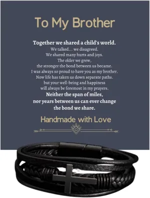 To My Brother Bracelet, Christian Leather Bracelet for Men, Faith-Inspired Wristband, Religious Present for Brother from Sister, Stainless Steel Engraved Bracelet, Birthday, Christmas, Graduation, Sentimental Jewelry Leather Bracelet