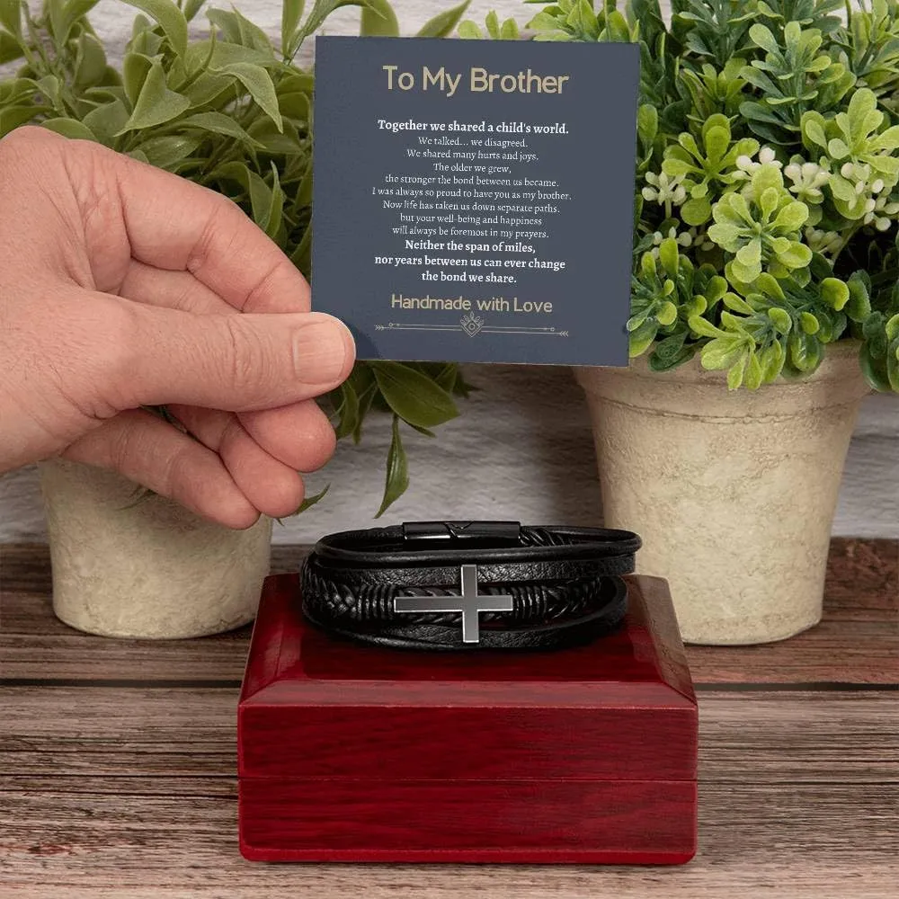 To My Brother Bracelet, Christian Leather Bracelet for Men, Faith-Inspired Wristband, Religious Present for Brother from Sister, Stainless Steel Engraved Bracelet, Birthday, Christmas, Graduation, Sentimental Jewelry Leather Bracelet