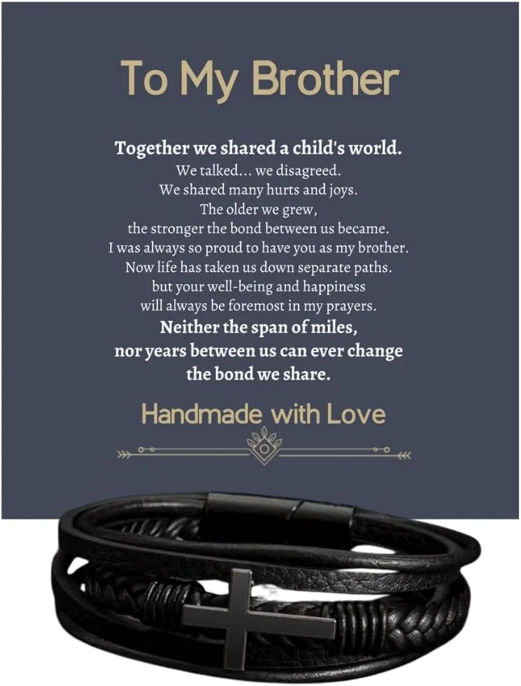 To My Brother Bracelet, Christian Leather Bracelet for Men, Faith-Inspired Wristband, Religious Present for Brother from Sister, Stainless Steel Engraved Bracelet, Birthday, Christmas, Graduation, Sentimental Jewelry Leather Bracelet