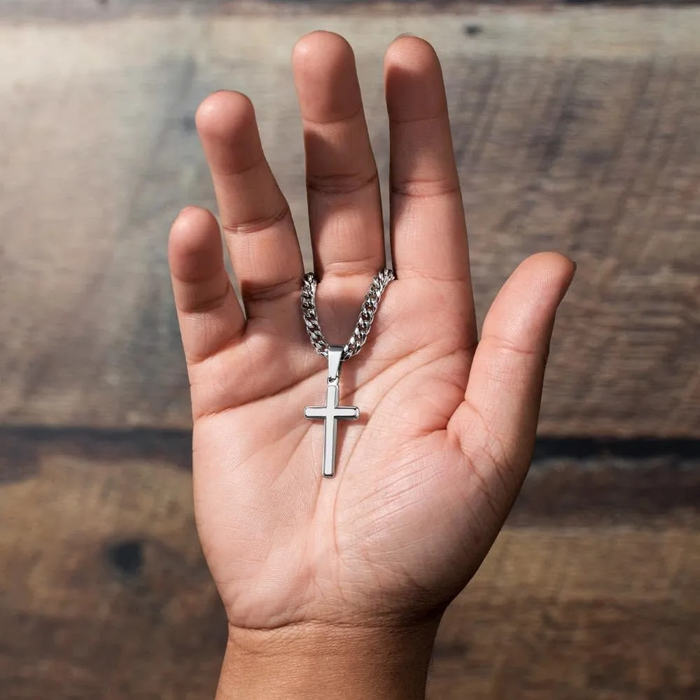 To My Brother Cross Necklace, Engraved Christian Pendant for Men, Stainless Steel Religious Necklace, Sentimental Present for Brother, Birthday, Christmas, Baptism, Graduation, Inspirational Faith-Based Jewelry