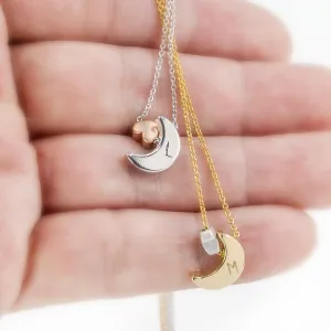 To the MOON and back Heart lunar Necklace with Personalized gift Cute Matt Heart Hand stamped Delicate Initial Charms Necklace bridesmaid Wedding Birthday Best Graduation Day gift