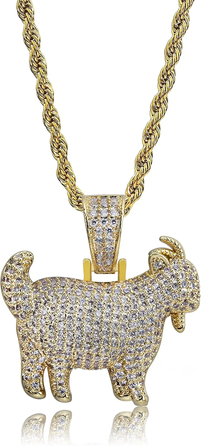 TOPGRILLZ Goat Chain Gold Necklace for Men Eagle Chain Rope Iced out Cubic Zirconia 14K Gold Plated Stainless Steel Necklace 24" Birthday Gifts