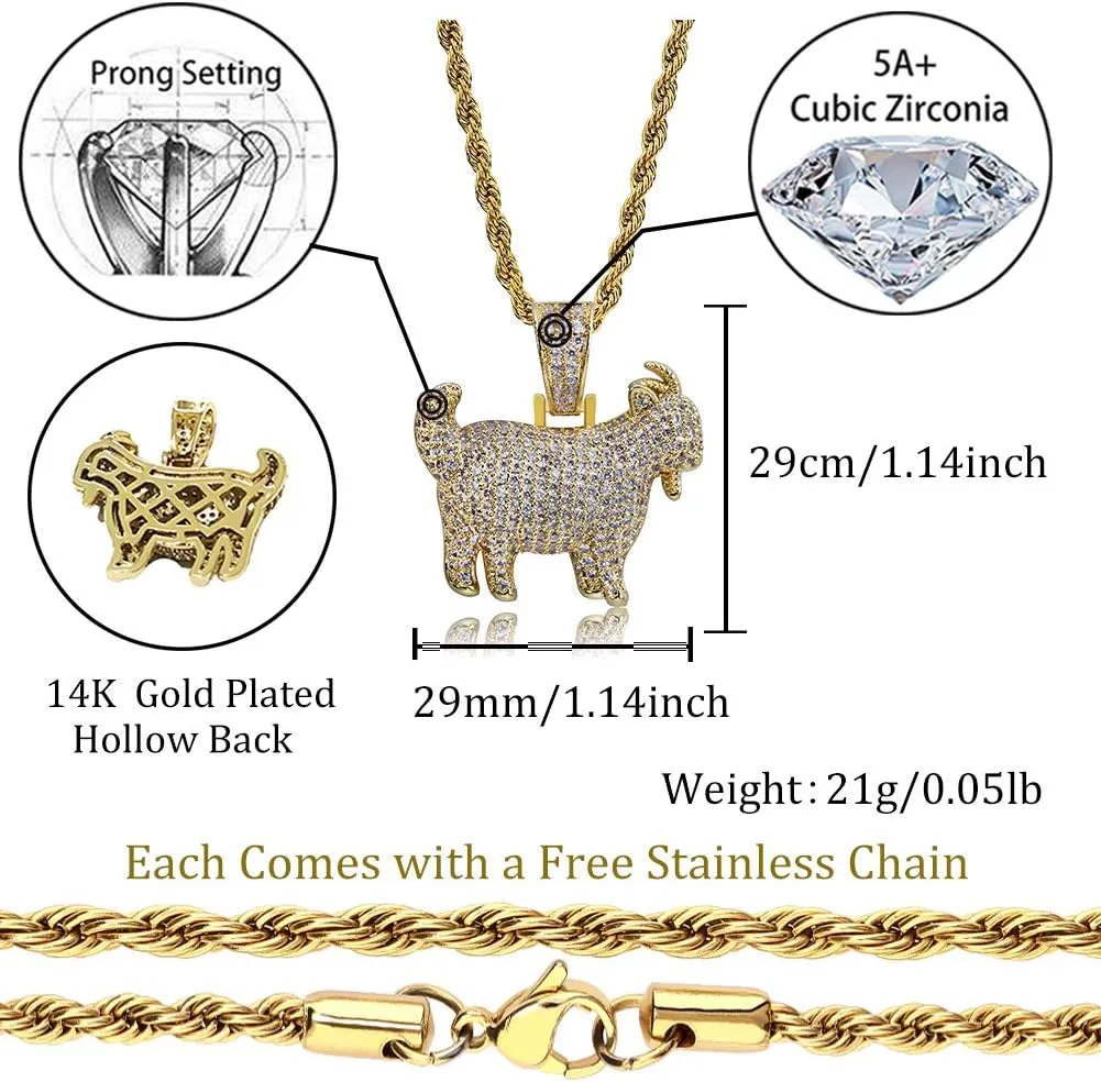 TOPGRILLZ Goat Chain Gold Necklace for Men Eagle Chain Rope Iced out Cubic Zirconia 14K Gold Plated Stainless Steel Necklace 24" Birthday Gifts
