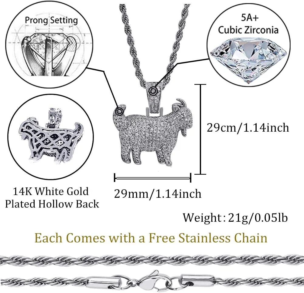 TOPGRILLZ Goat Chain Gold Necklace for Men Eagle Chain Rope Iced out Cubic Zirconia 14K Gold Plated Stainless Steel Necklace 24" Birthday Gifts