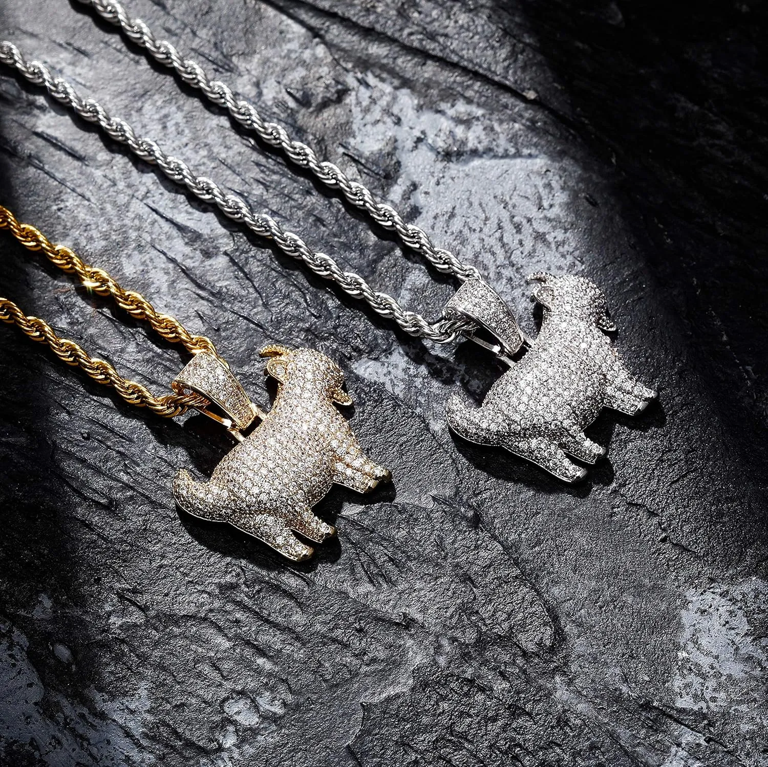 TOPGRILLZ Goat Chain Gold Necklace for Men Eagle Chain Rope Iced out Cubic Zirconia 14K Gold Plated Stainless Steel Necklace 24" Birthday Gifts