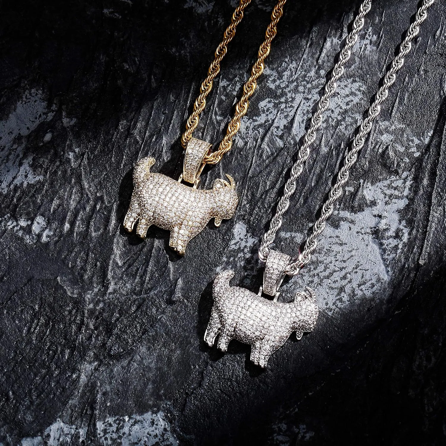 TOPGRILLZ Goat Chain Gold Necklace for Men Eagle Chain Rope Iced out Cubic Zirconia 14K Gold Plated Stainless Steel Necklace 24" Birthday Gifts