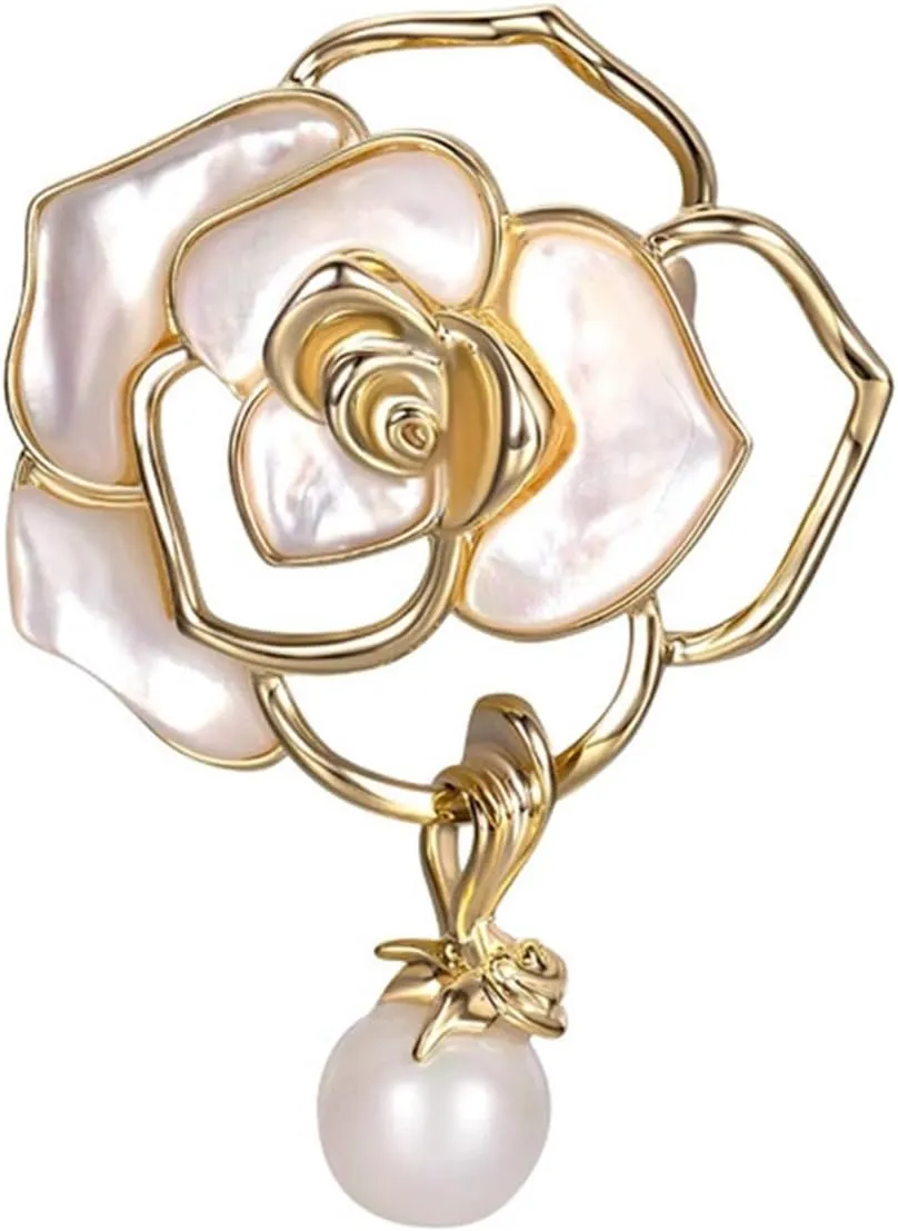 Trendy White Enamel Flower Brooch For Women Elegant Imitation Pearl Beads Tassel Lapel Pins Plant Badge Jewelry