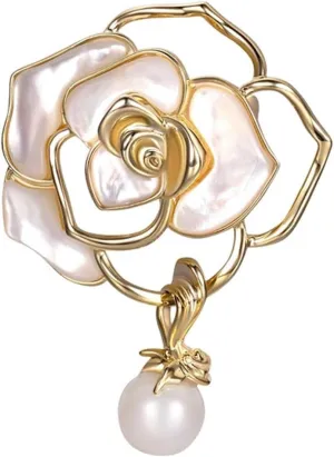 Trendy White Enamel Flower Brooch For Women Elegant Imitation Pearl Beads Tassel Lapel Pins Plant Badge Jewelry