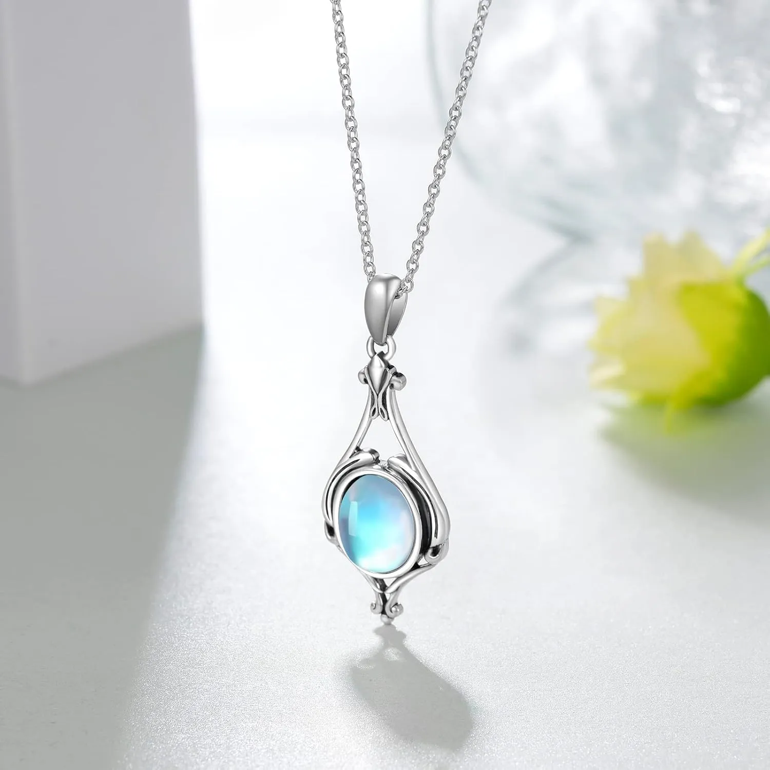 Triple Moon Goddess/Moonstone/Opal/Mushroom 925 Sterling Silver Pendant Jewelry for Women