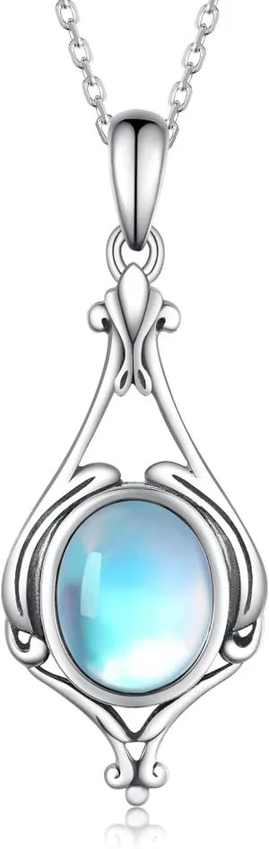 Triple Moon Goddess/Moonstone/Opal/Mushroom 925 Sterling Silver Pendant Jewelry for Women