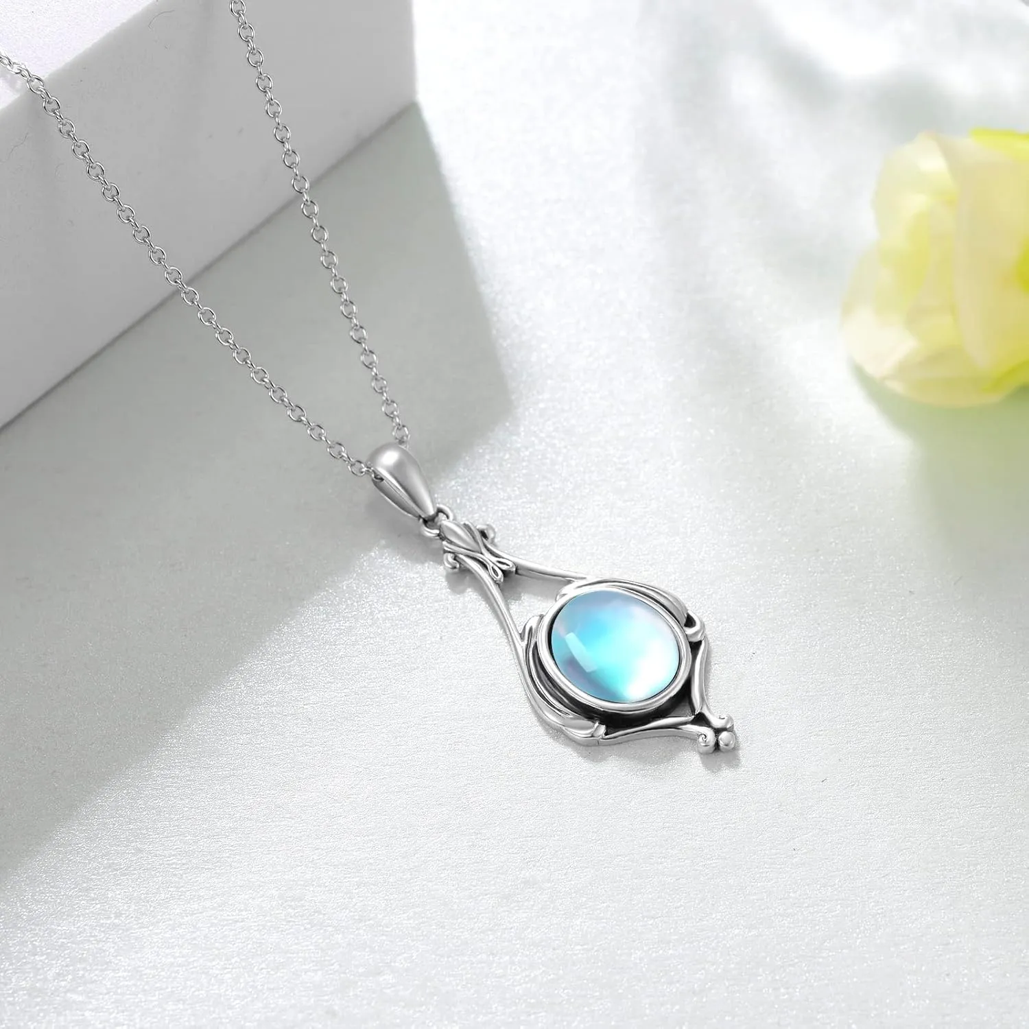 Triple Moon Goddess/Moonstone/Opal/Mushroom 925 Sterling Silver Pendant Jewelry for Women