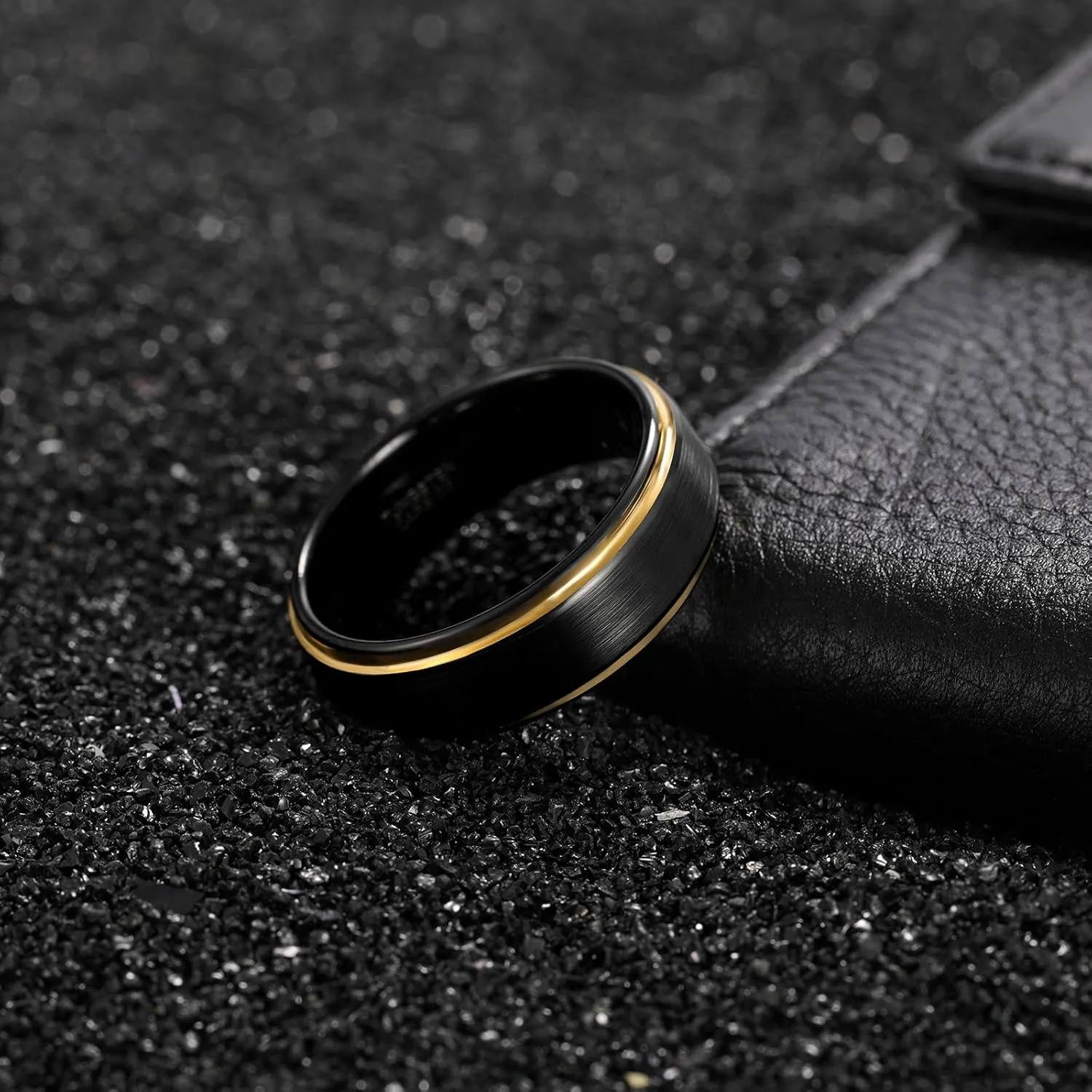 TRUMIUM 6mm 8mm Tungsten Rings for Men Women Black Wedding Band Gold/Rose Gold Step Edges Comfort Fit Size 6-13