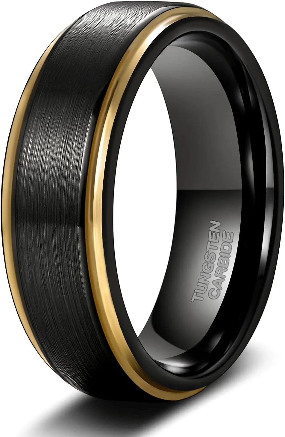 TRUMIUM 6mm 8mm Tungsten Rings for Men Women Black Wedding Band Gold/Rose Gold Step Edges Comfort Fit Size 6-13
