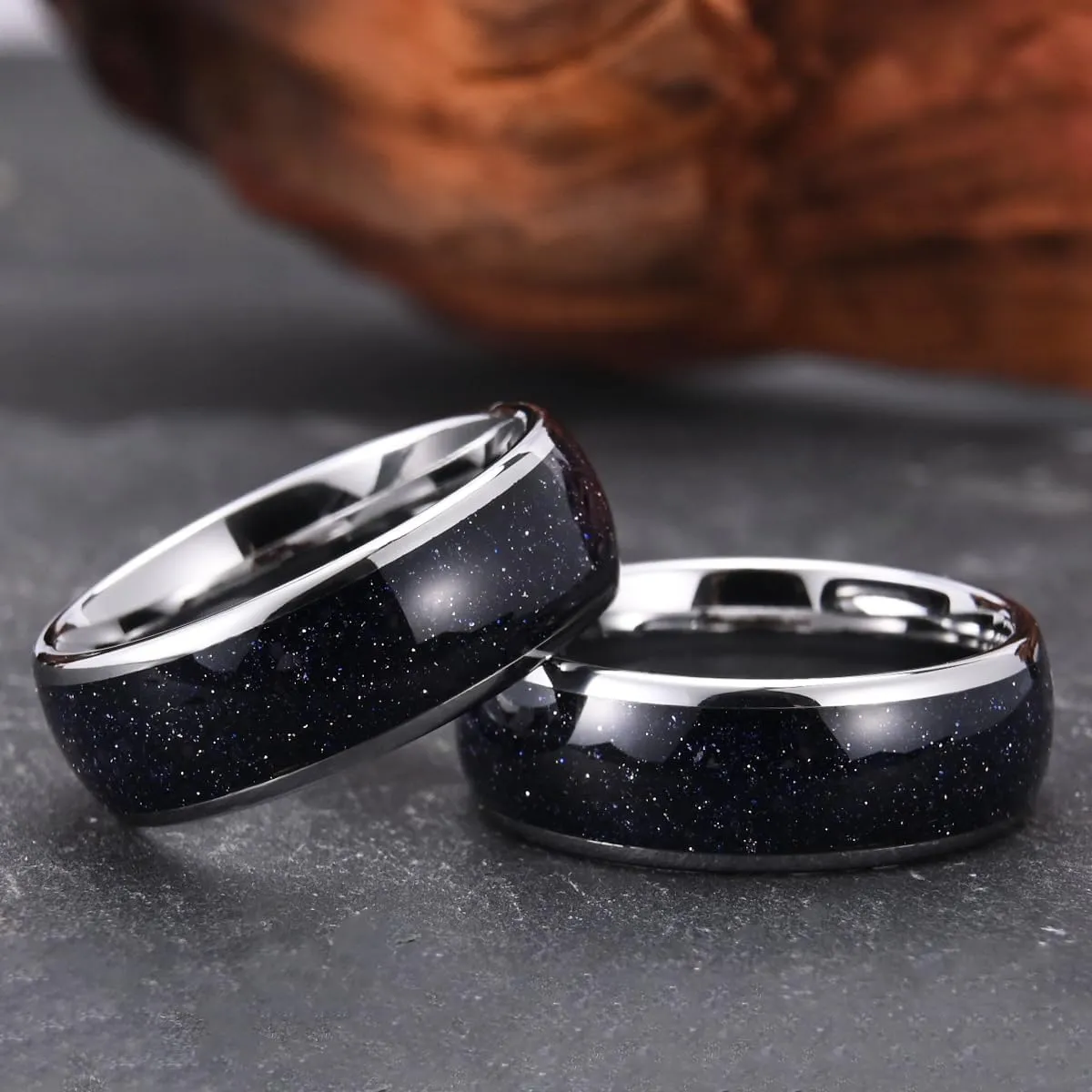 Tungsten Carbide Rings for Men and Women 8mm Blue Sandstone Nebula Starry Sky Men's Engagement Wedding bands High Polish