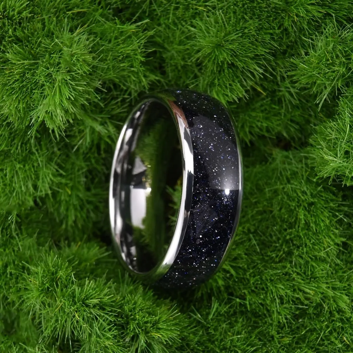 Tungsten Carbide Rings for Men and Women 8mm Blue Sandstone Nebula Starry Sky Men's Engagement Wedding bands High Polish