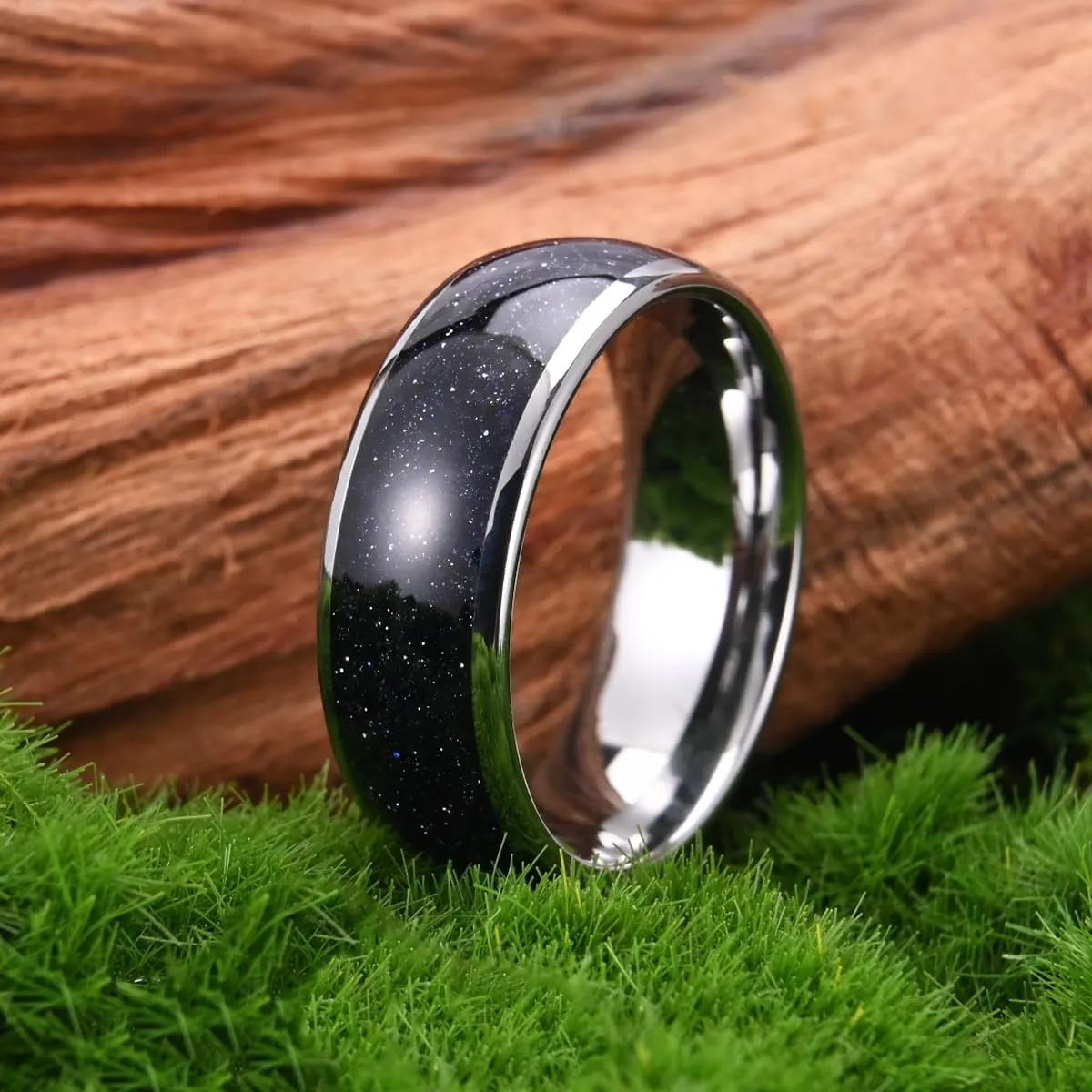 Tungsten Carbide Rings for Men and Women 8mm Blue Sandstone Nebula Starry Sky Men's Engagement Wedding bands High Polish