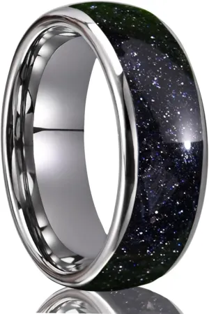 Tungsten Carbide Rings for Men and Women 8mm Blue Sandstone Nebula Starry Sky Men's Engagement Wedding bands High Polish