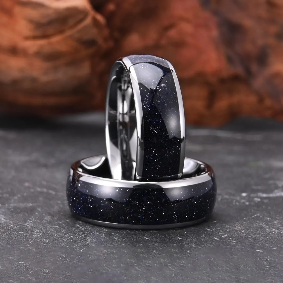 Tungsten Carbide Rings for Men and Women 8mm Blue Sandstone Nebula Starry Sky Men's Engagement Wedding bands High Polish