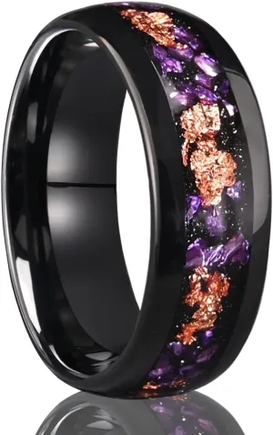 Tungsten Carbide Rings for Men and Women 8mm/4mm Men's Engagement Wedding Bands Inlaid with Amethyst and Gold Foil High Polish