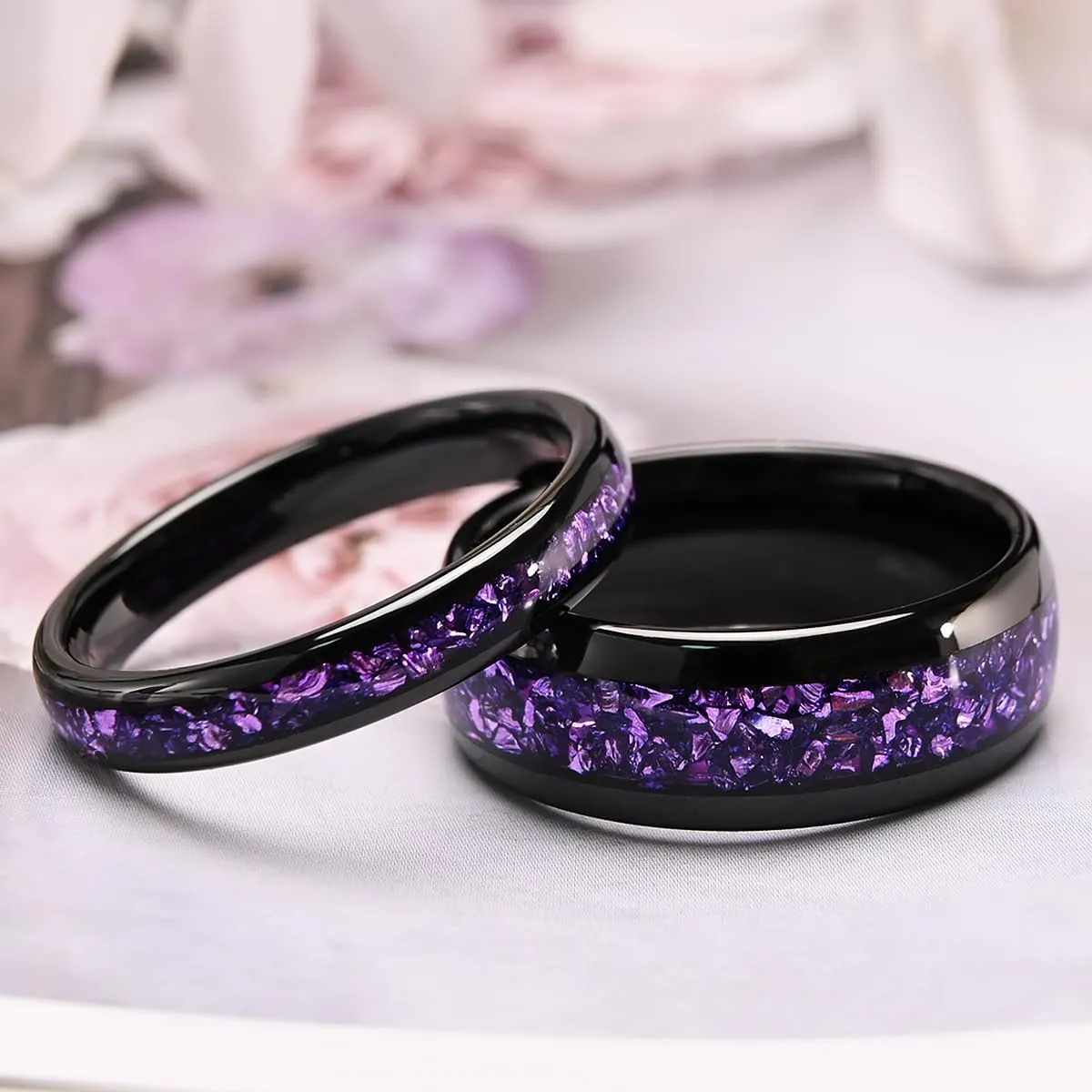 Tungsten Carbide Rings for Men and Women 8mm/4mm Mens Engagement Wedding Bands Inlaid With amethyst Fashion and High Polish