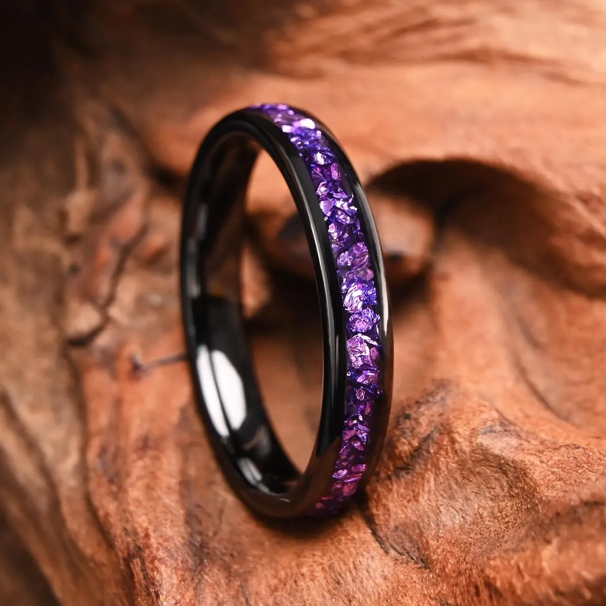 Tungsten Carbide Rings for Men and Women 8mm/4mm Mens Engagement Wedding Bands Inlaid With amethyst Fashion and High Polish