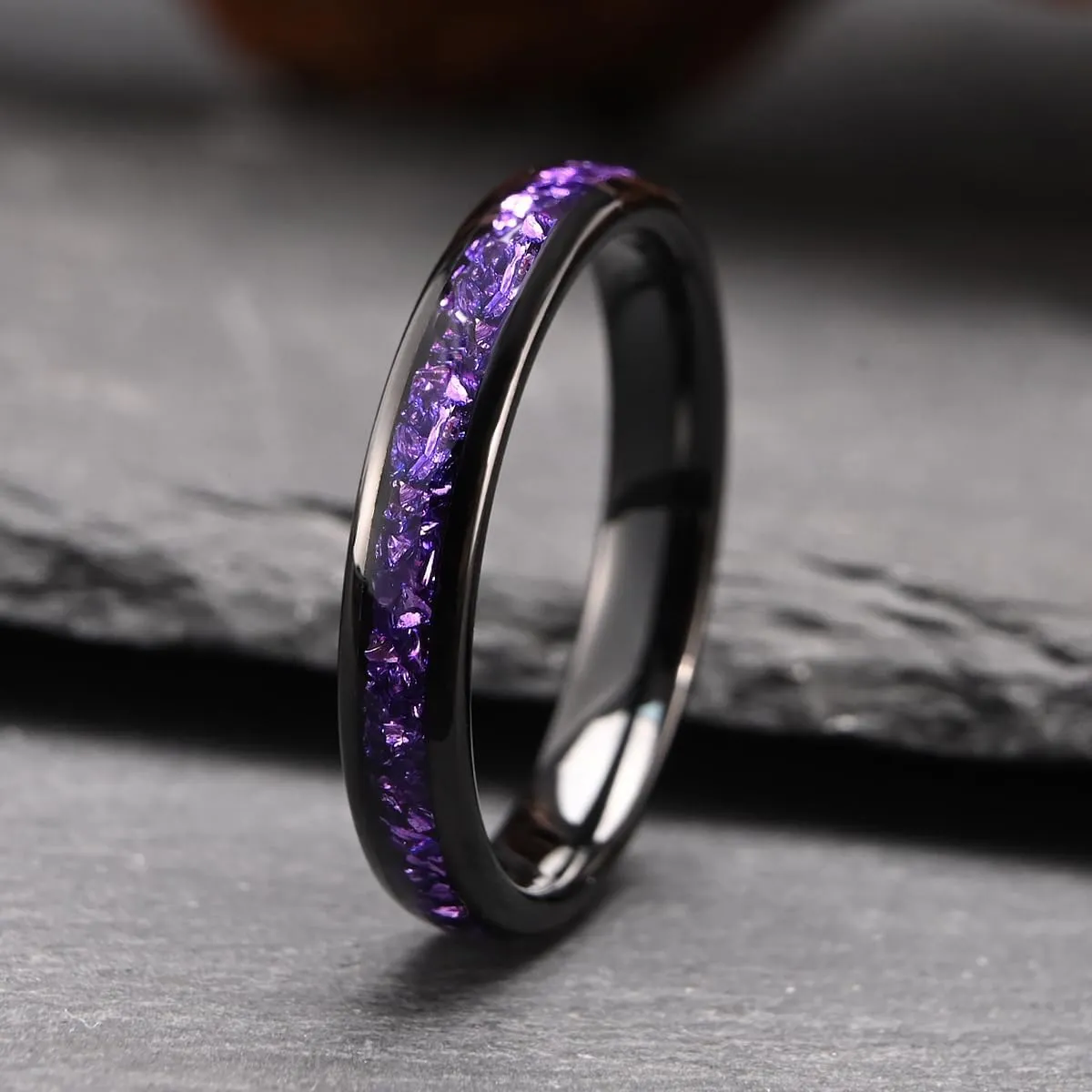 Tungsten Carbide Rings for Men and Women 8mm/4mm Mens Engagement Wedding Bands Inlaid With amethyst Fashion and High Polish