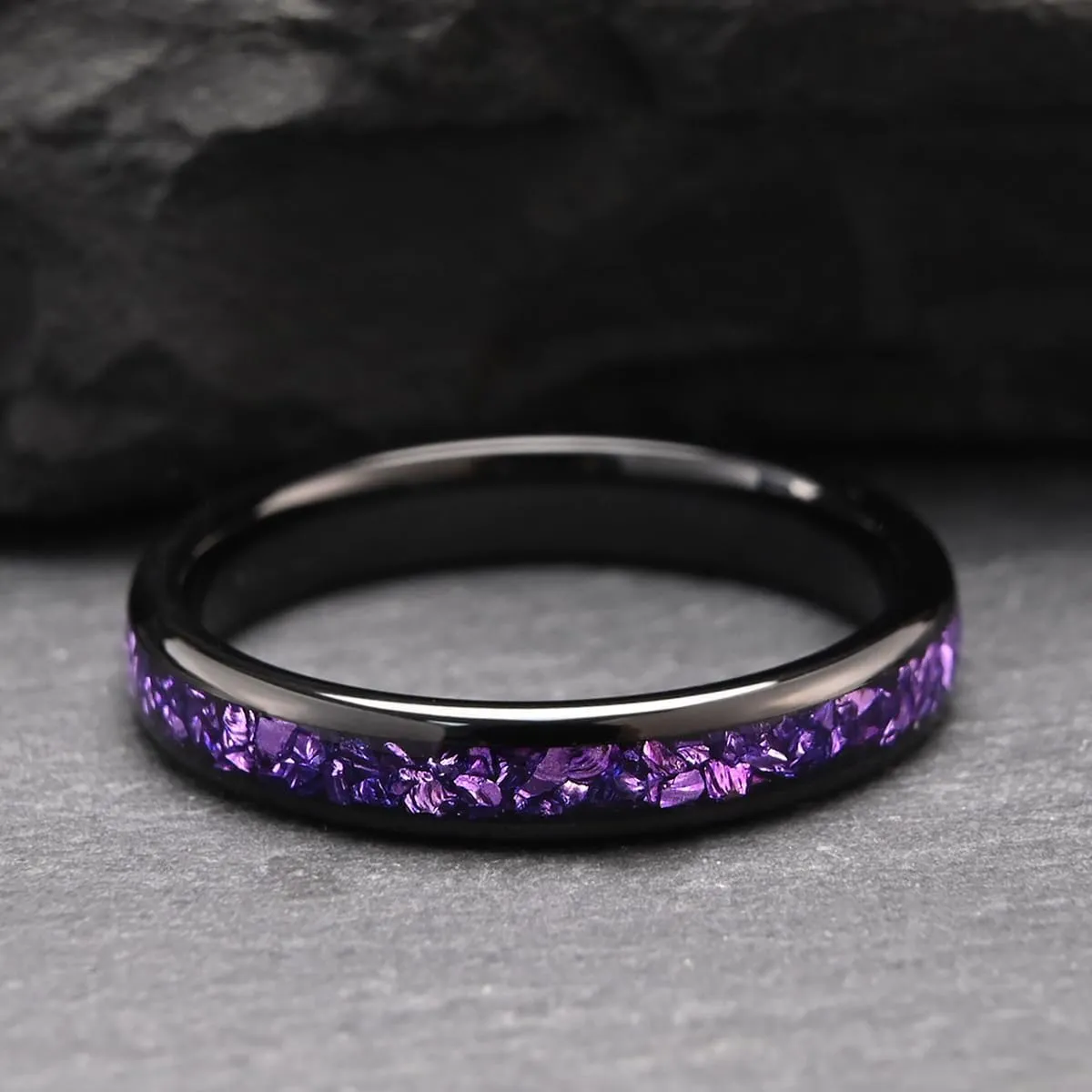 Tungsten Carbide Rings for Men and Women 8mm/4mm Mens Engagement Wedding Bands Inlaid With amethyst Fashion and High Polish