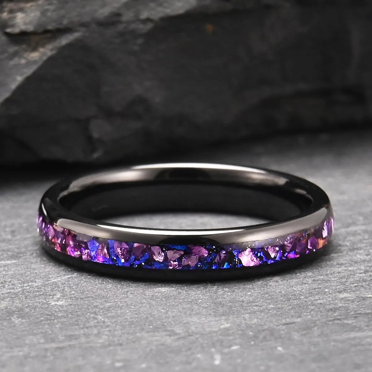 Tungsten Carbide Rings for Men Women 8MM/4MM Men's Engagement Wedding Bands Inlaid with Nebula Opal Amethyst and High Polish
