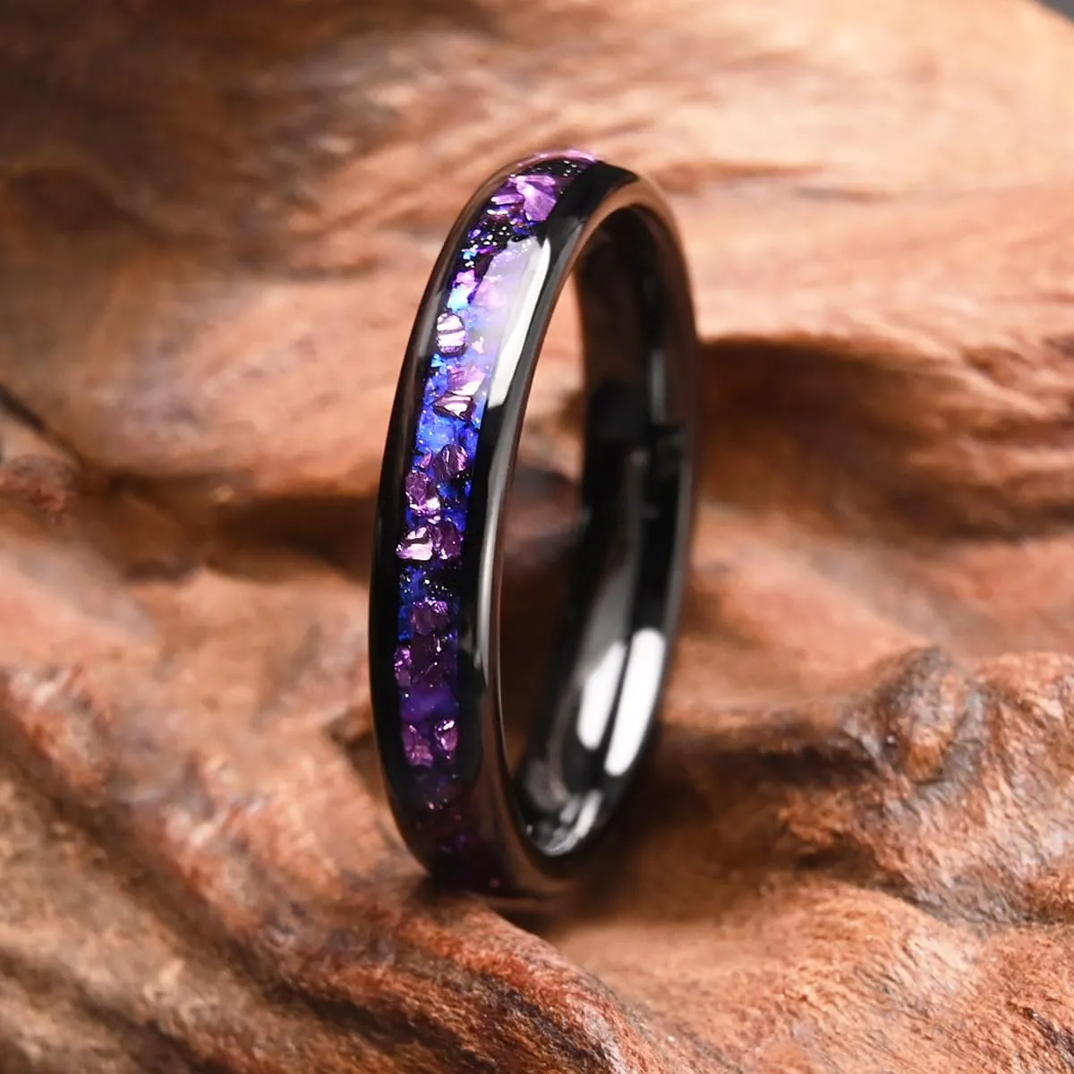 Tungsten Carbide Rings for Men Women 8MM/4MM Men's Engagement Wedding Bands Inlaid with Nebula Opal Amethyst and High Polish