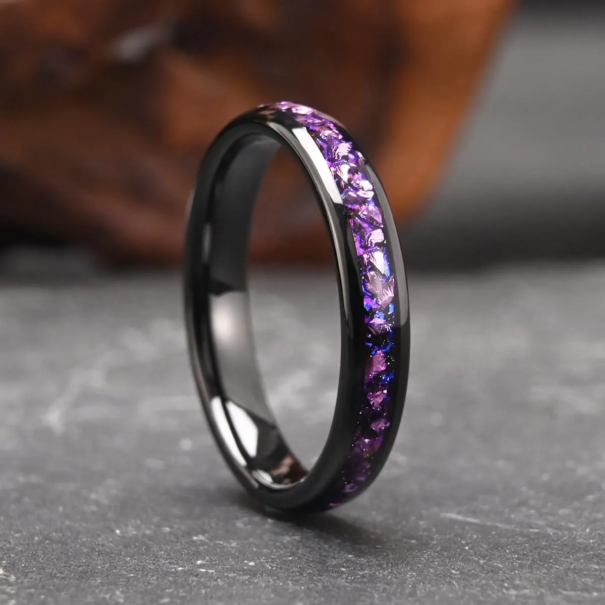 Tungsten Carbide Rings for Men Women 8MM/4MM Men's Engagement Wedding Bands Inlaid with Nebula Opal Amethyst and High Polish