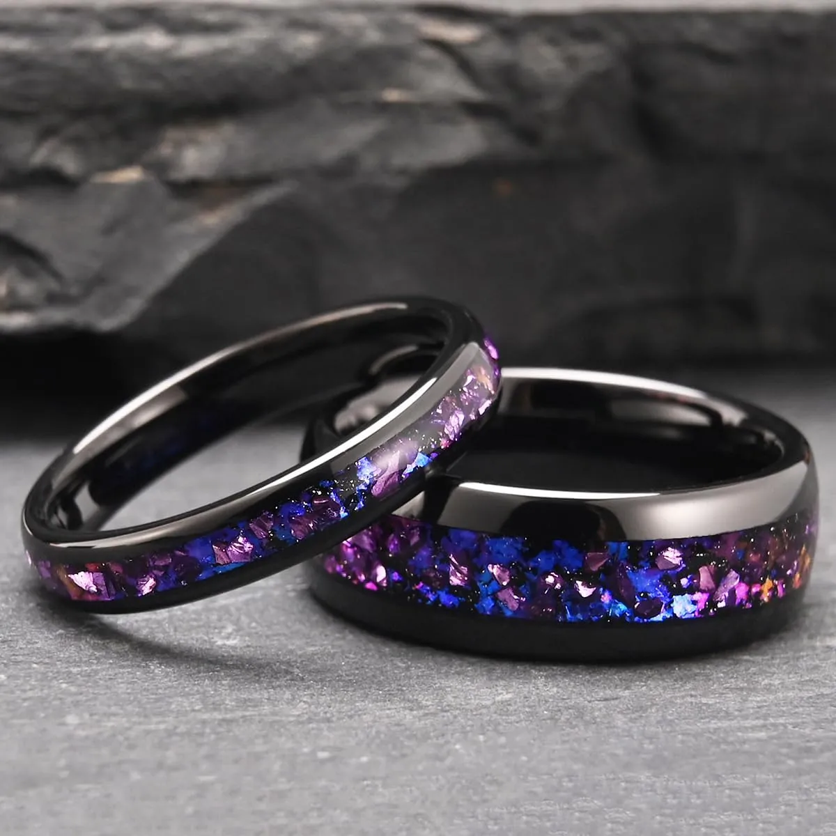 Tungsten Carbide Rings for Men Women 8MM/4MM Men's Engagement Wedding Bands Inlaid with Nebula Opal Amethyst and High Polish
