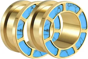 Tunnel Plug Earrings, Ear Gauges for Women Stainless Steel Screw Back Tunnel with Opal Pierced Earrings for Women 2pcs